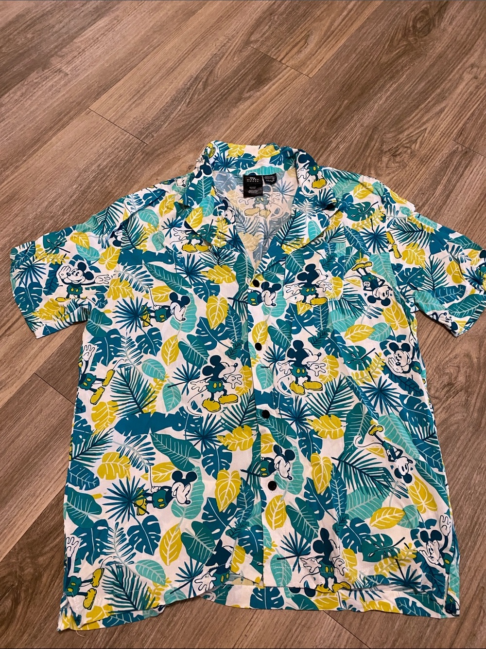 Mickey Mouse tropical Print Short Sleeve Shirt - Teal & Yellow
